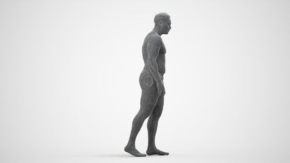 3D scanned man pool, photorealistic archviz people for Enscape and SketchUp, wireframe side view