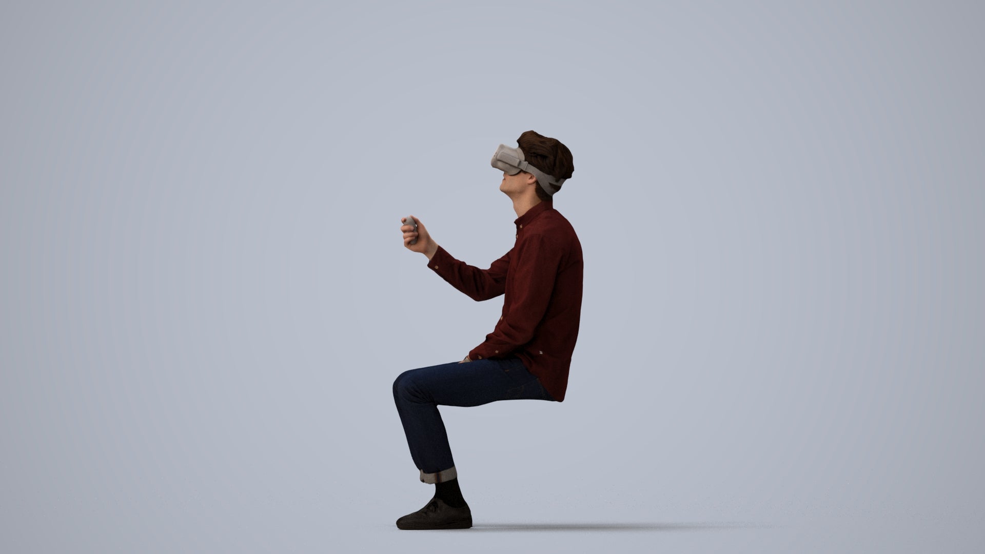 scanned 3D man casual sitting, photogrammetry people for Enscape and V-Ray, three-quarter view render