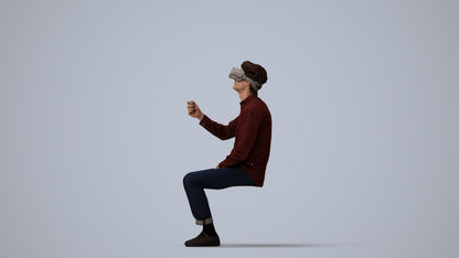 scanned 3D man casual sitting, photogrammetry people for Enscape and V-Ray, three-quarter view render