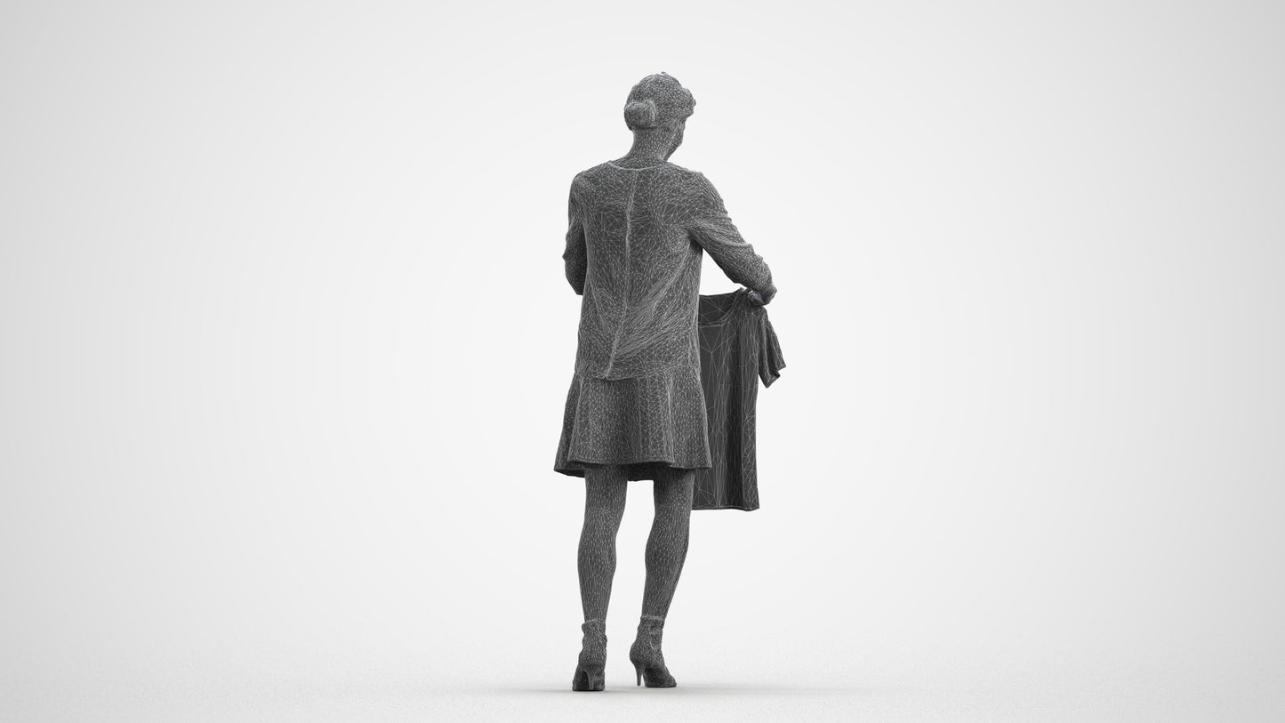 3D scanned woman bathroom casual, photorealistic archviz people for Enscape and SketchUp, wireframe front view