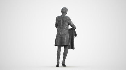 3D scanned woman bathroom casual, photorealistic archviz people for Enscape and SketchUp, wireframe front view