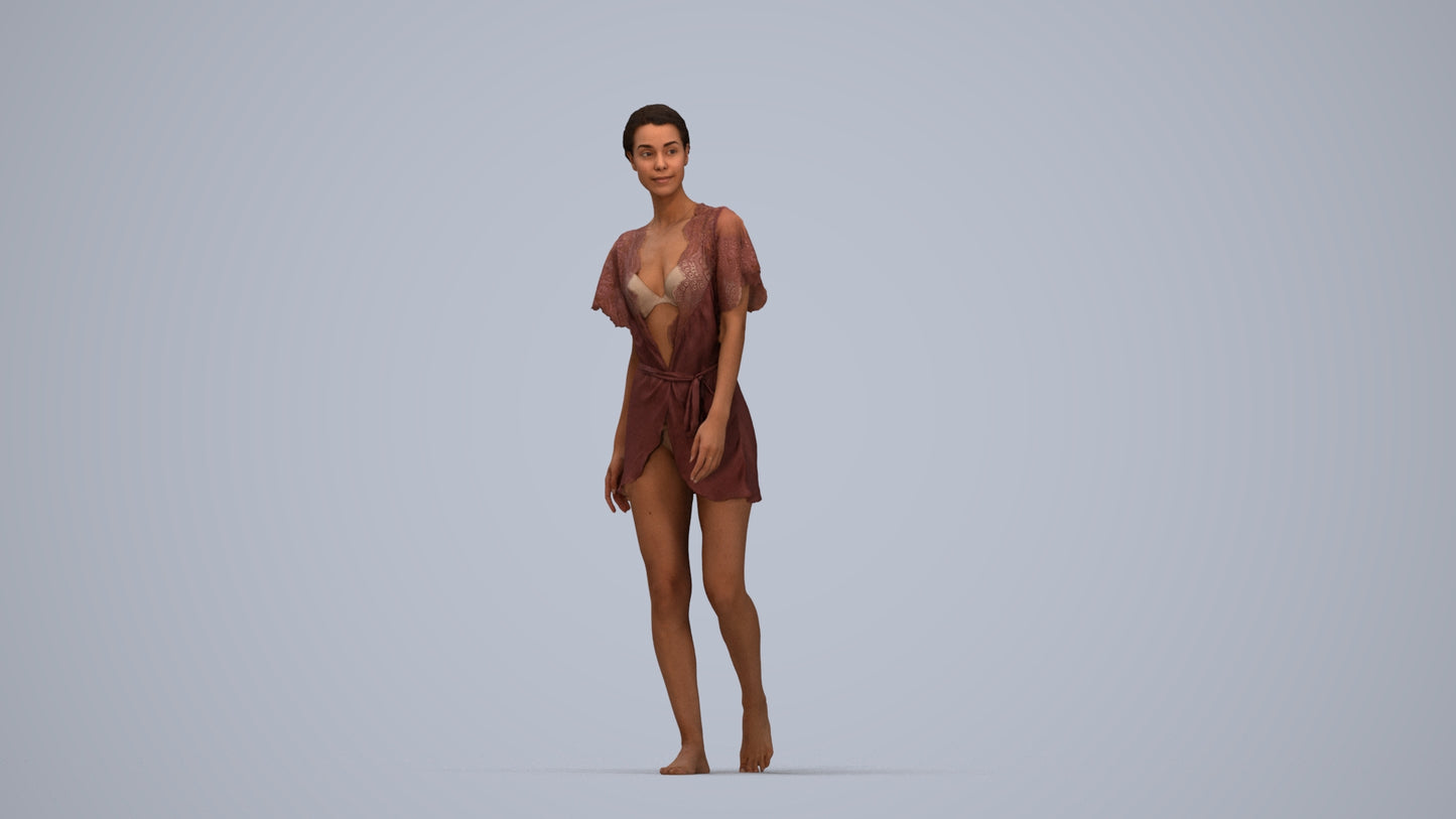realistic 3D human woman bathroom, archviz people FBX OBJ for Blender, top-down view render