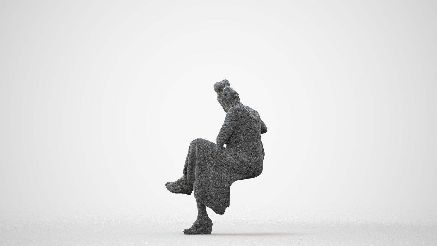 3D people model woman casual sitting, scanned human for 3ds Max rendering, square thumbnail