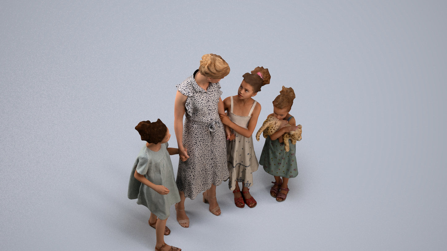 scanned 3D girl casual kids, photogrammetry people for Enscape and V-Ray, back view render