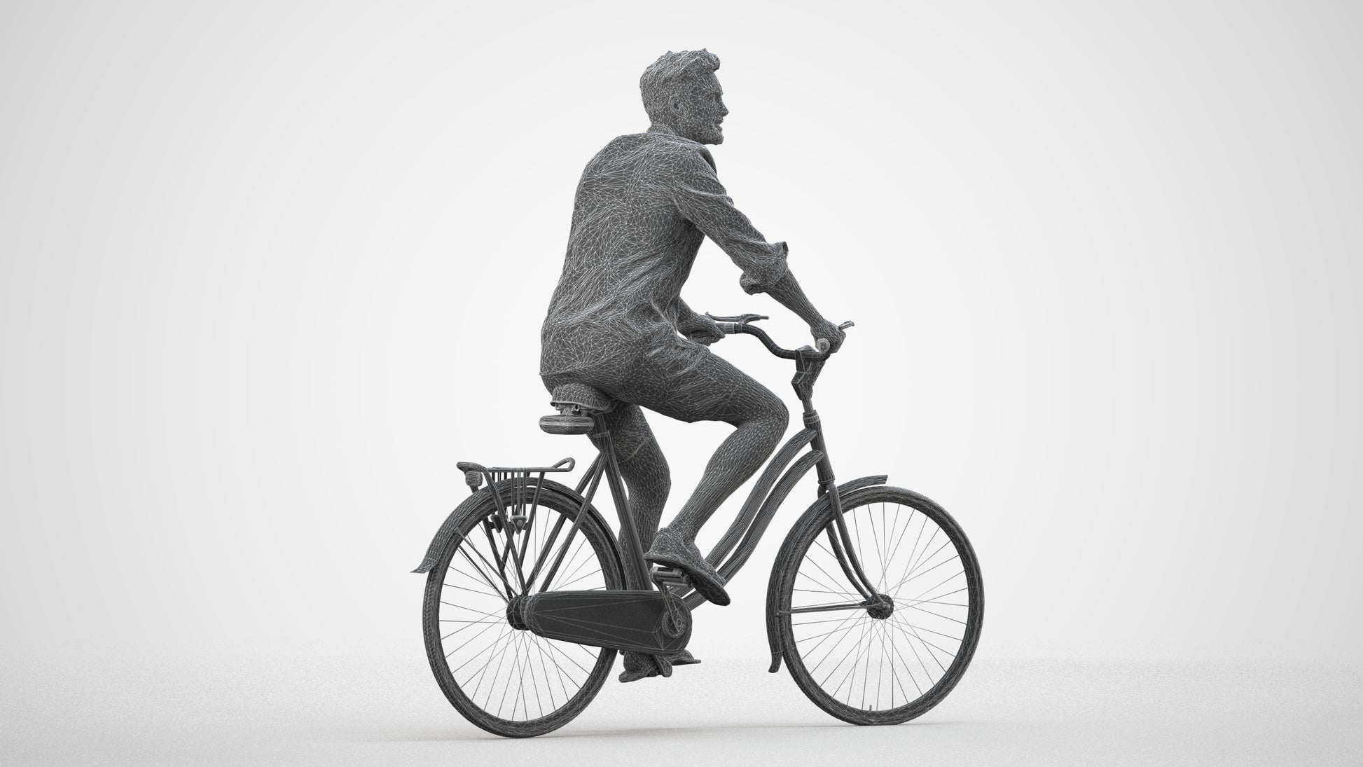 3D scanned man cycling casual, photorealistic archviz people for Enscape and SketchUp, wireframe side view