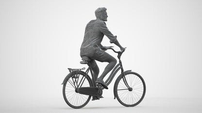 3D scanned man cycling casual, photorealistic archviz people for Enscape and SketchUp, wireframe side view