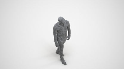 photogrammetry 3D man business walking, realistic human model archviz FBX, wireframe three-quarter view