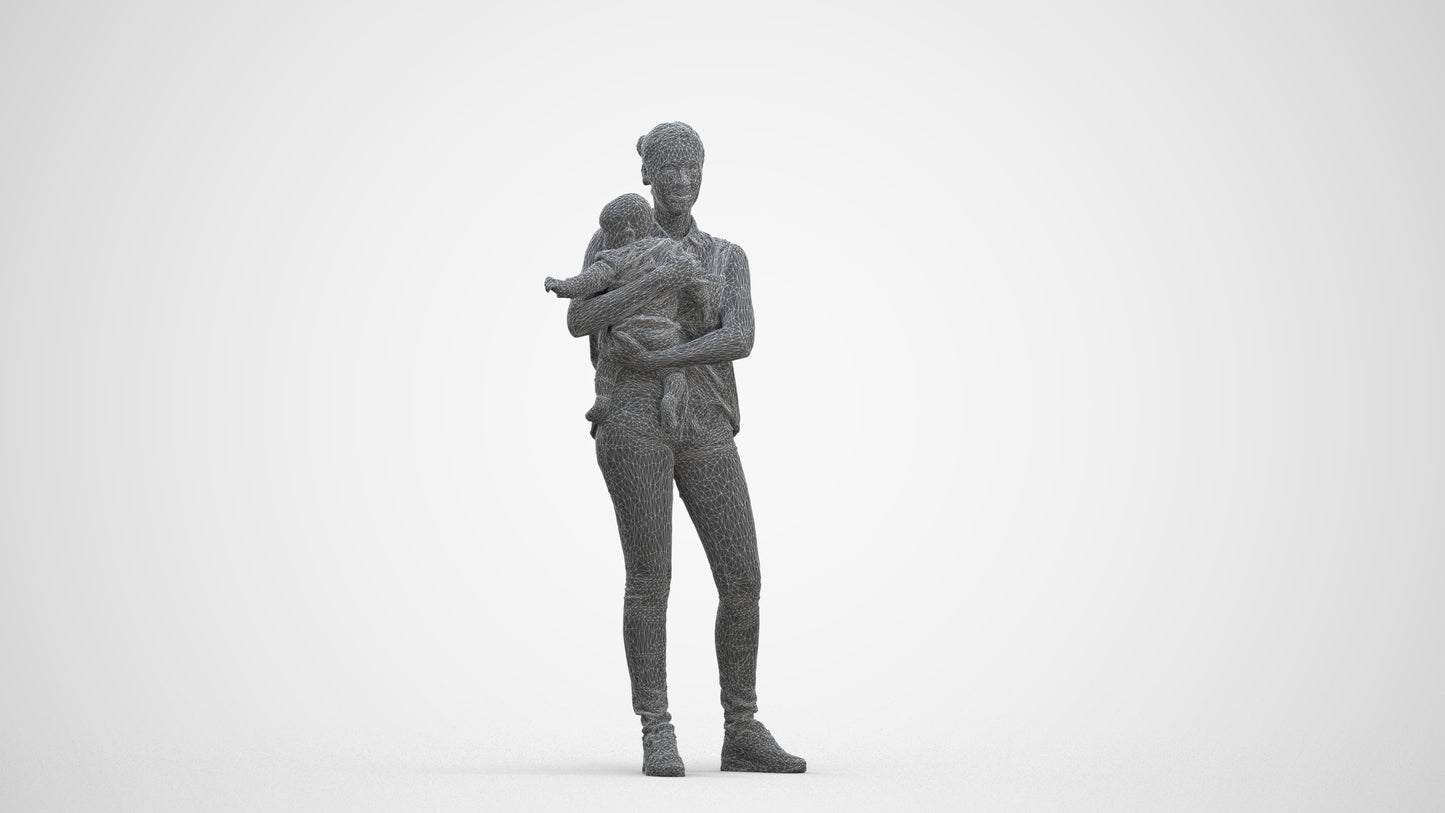 realistic 3D people woman casual kids, render-ready for V-Ray and Corona, FBX OBJ, three-quarter front view render