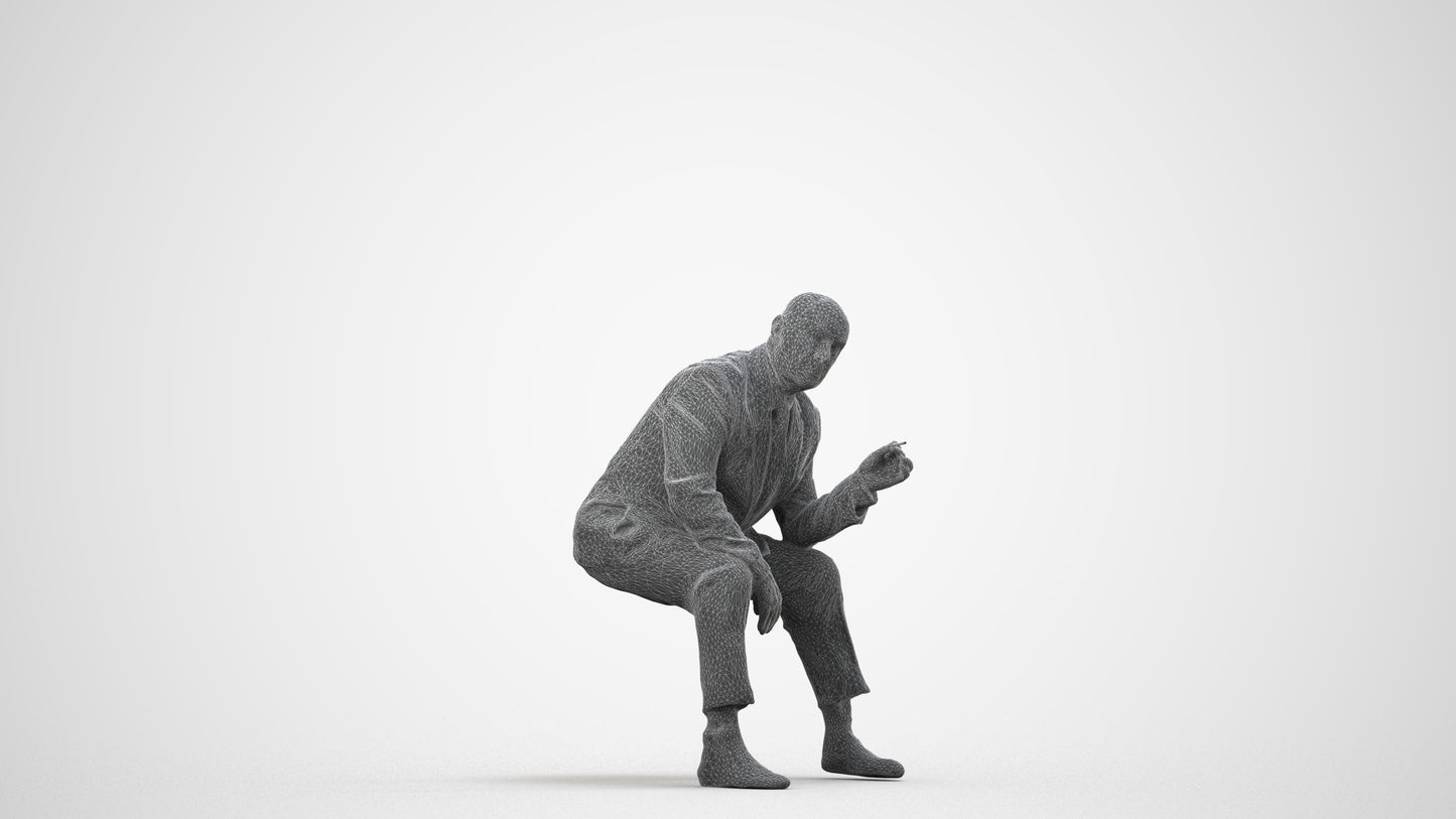 3D human model senior man business, photogrammetry scanned person for archviz, wireframe side view