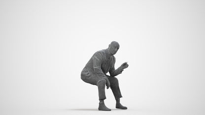 3D human model senior man business, photogrammetry scanned person for archviz, wireframe side view
