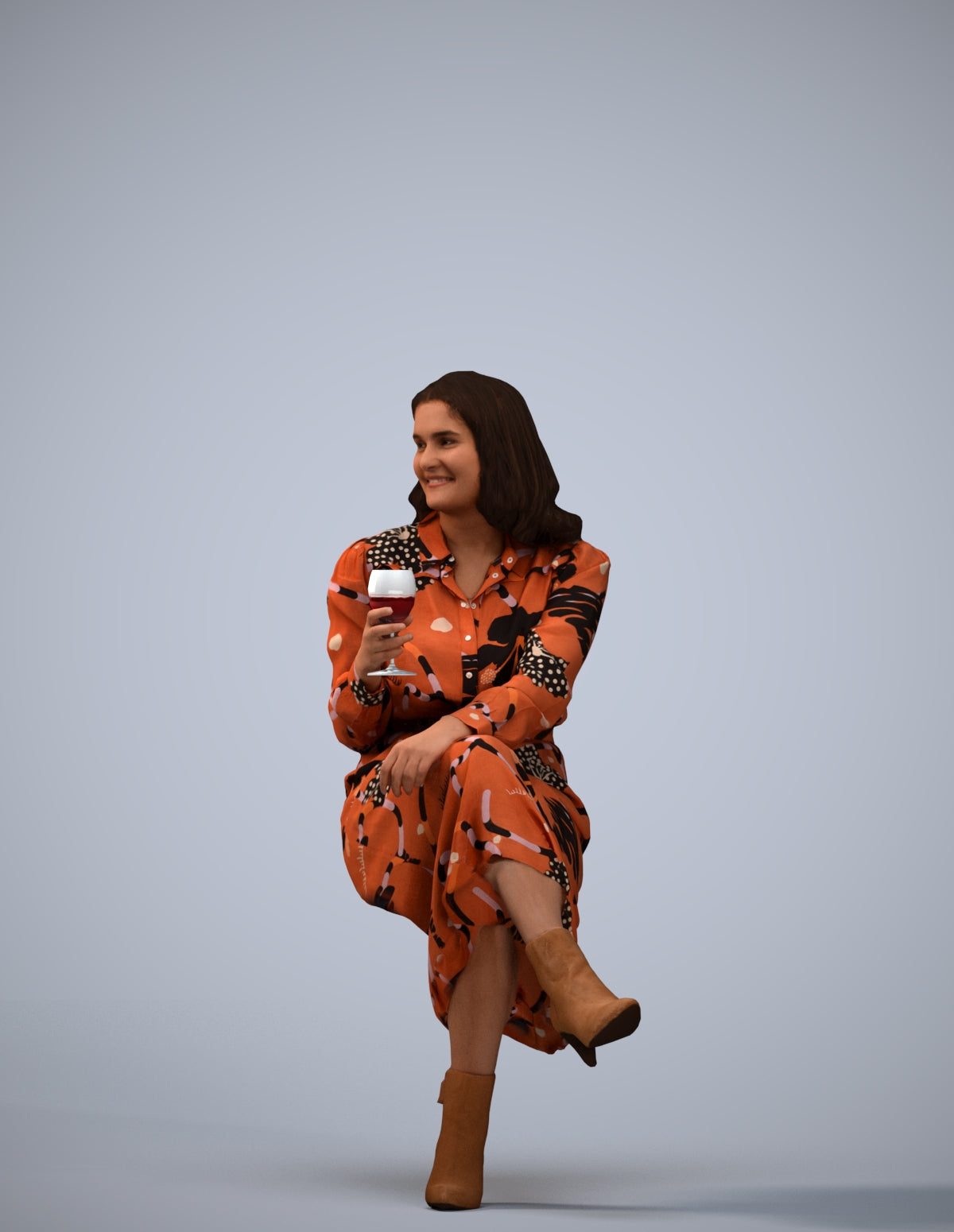 photogrammetry 3D woman casual sitting, realistic human model archviz FBX