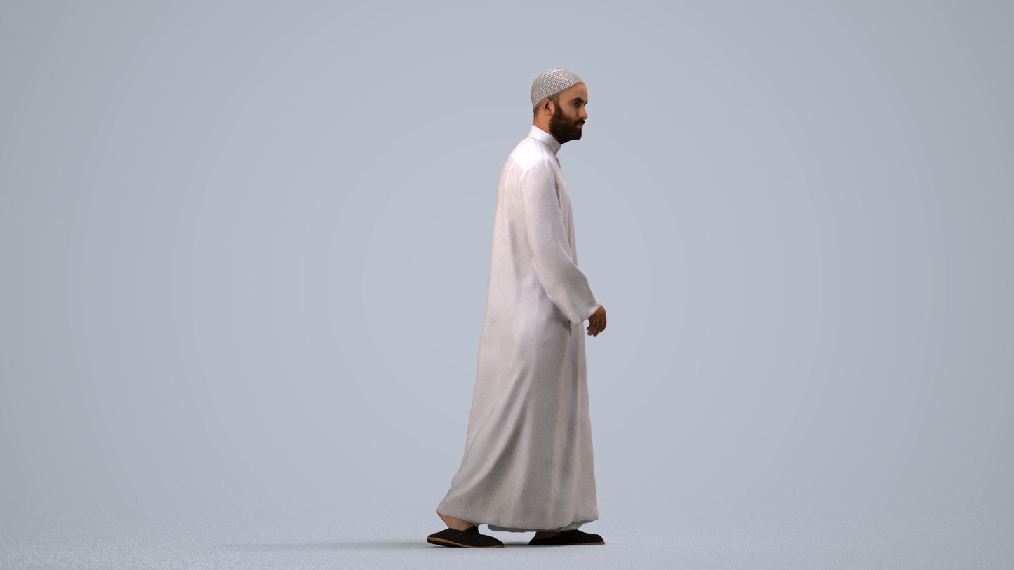 3D people model man walking, scanned human for 3ds Max rendering, side view render