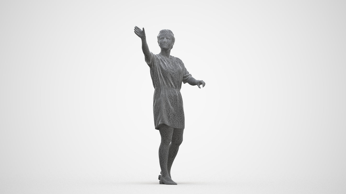 realistic 3D woman casual standing, scanned archviz people for Blender and 3ds Max, three-quarter front view render