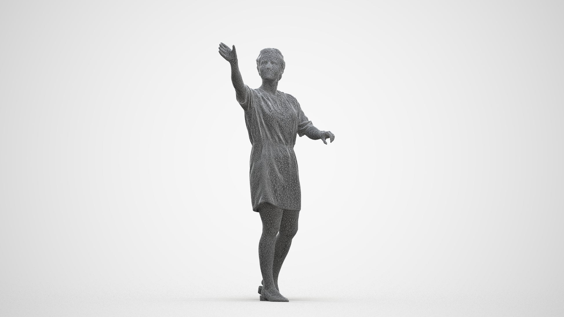 realistic 3D woman casual standing, scanned archviz people for Blender and 3ds Max, three-quarter front view render