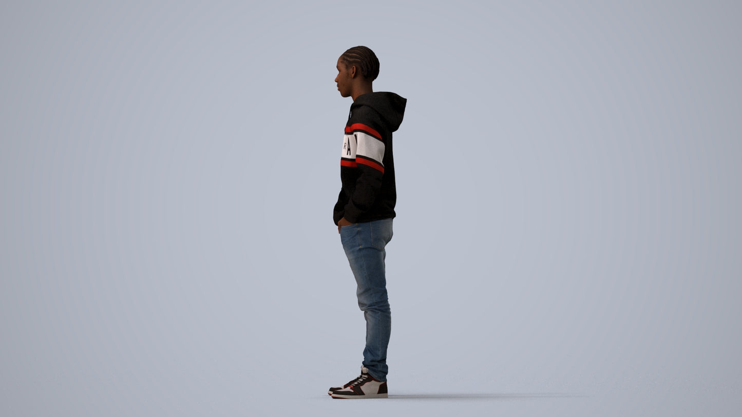 3D people model boy casual kids, scanned human for 3ds Max rendering, three-quarter view render