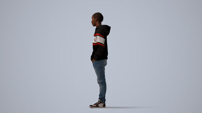 3D people model boy casual kids, scanned human for 3ds Max rendering, three-quarter view render