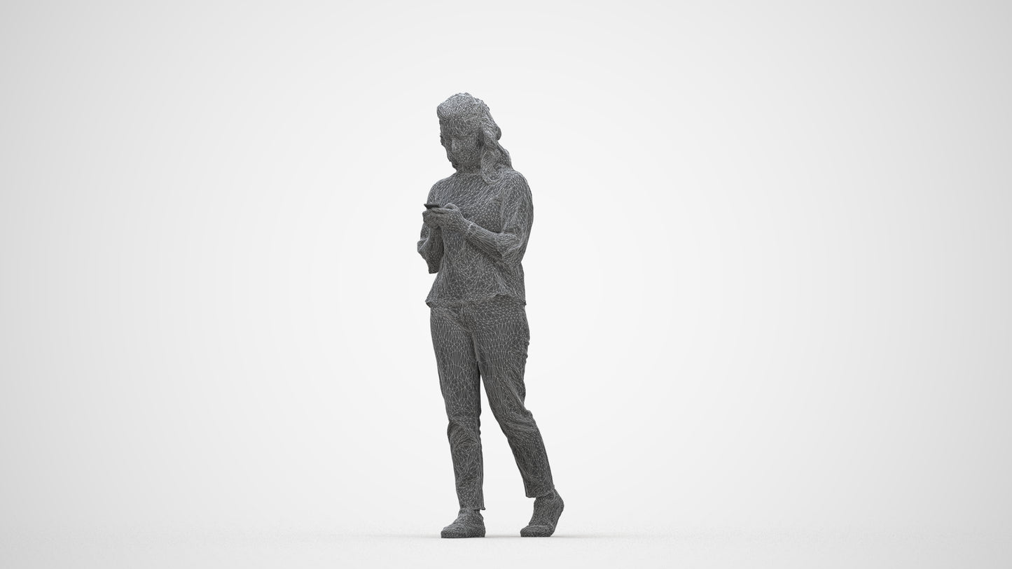 3D people model woman casual walking, scanned human for 3ds Max rendering, wireframe back view