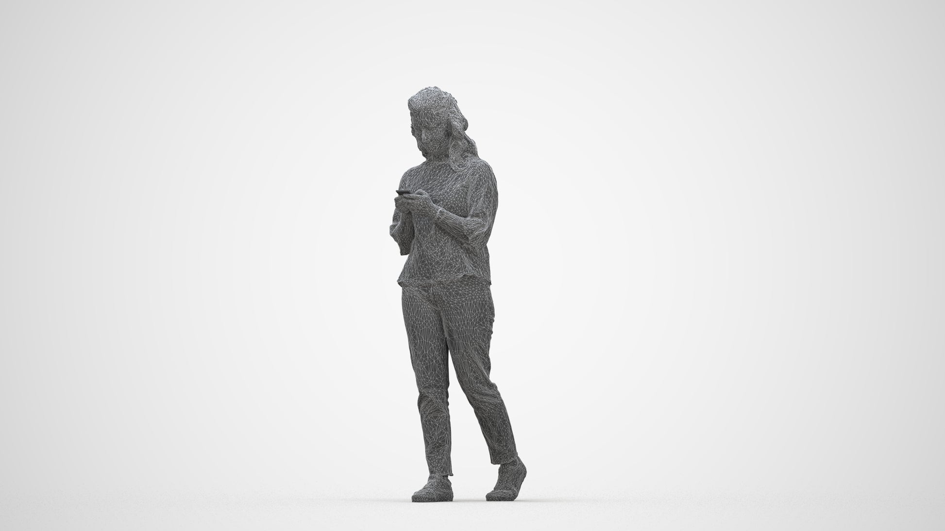 3D people model woman casual walking, scanned human for 3ds Max rendering, wireframe back view