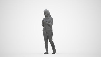 3D people model woman casual walking, scanned human for 3ds Max rendering, wireframe back view