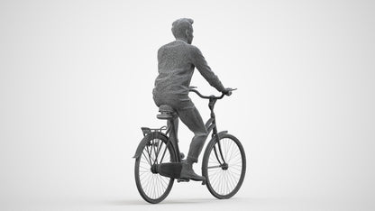 3D human model man casual cycling, photogrammetry scanned person for archviz, wireframe side view