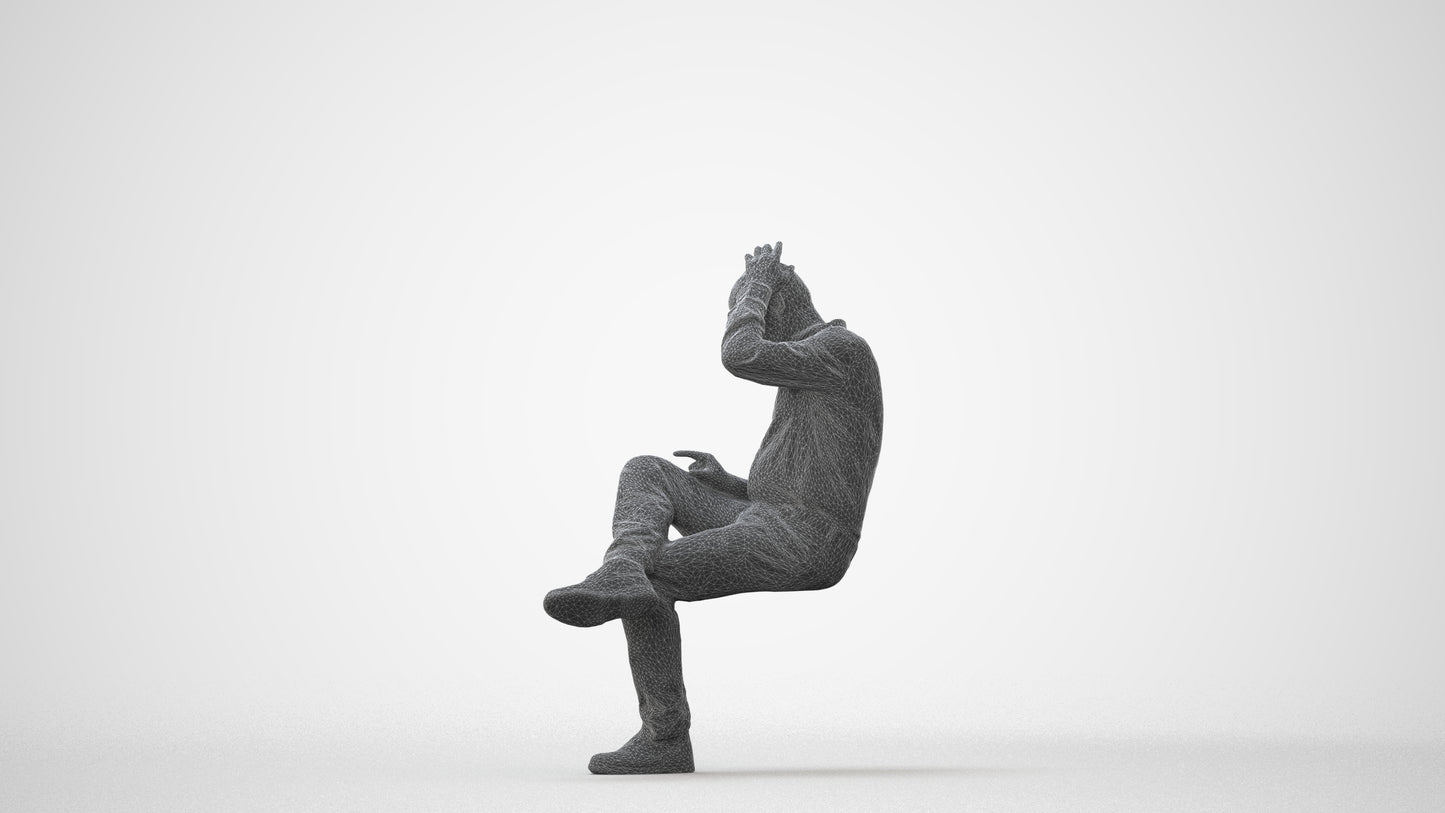 photogrammetry 3D senior man casual sitting, realistic human model archviz FBX, square thumbnail