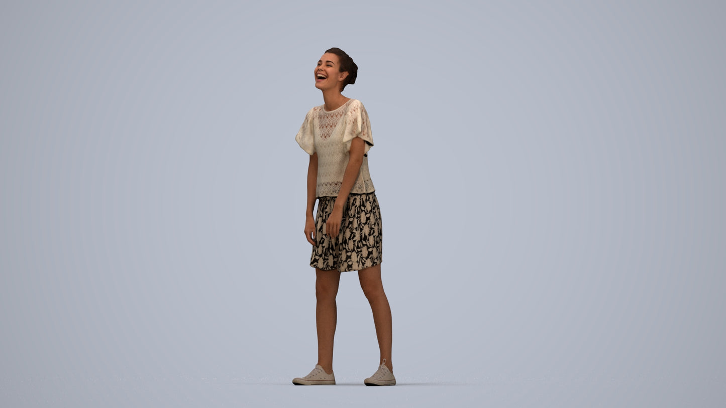 3D scanned woman standing casual, photorealistic archviz people for Enscape and SketchUp, top-down view render