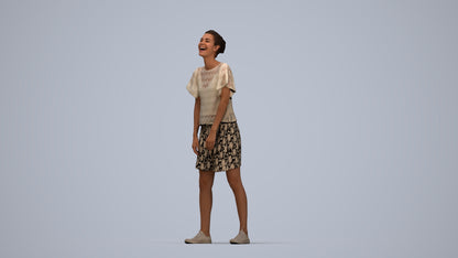3D scanned woman standing casual, photorealistic archviz people for Enscape and SketchUp, top-down view render