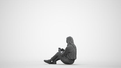 3D people model woman casual sitting, scanned human for 3ds Max rendering, wireframe front view