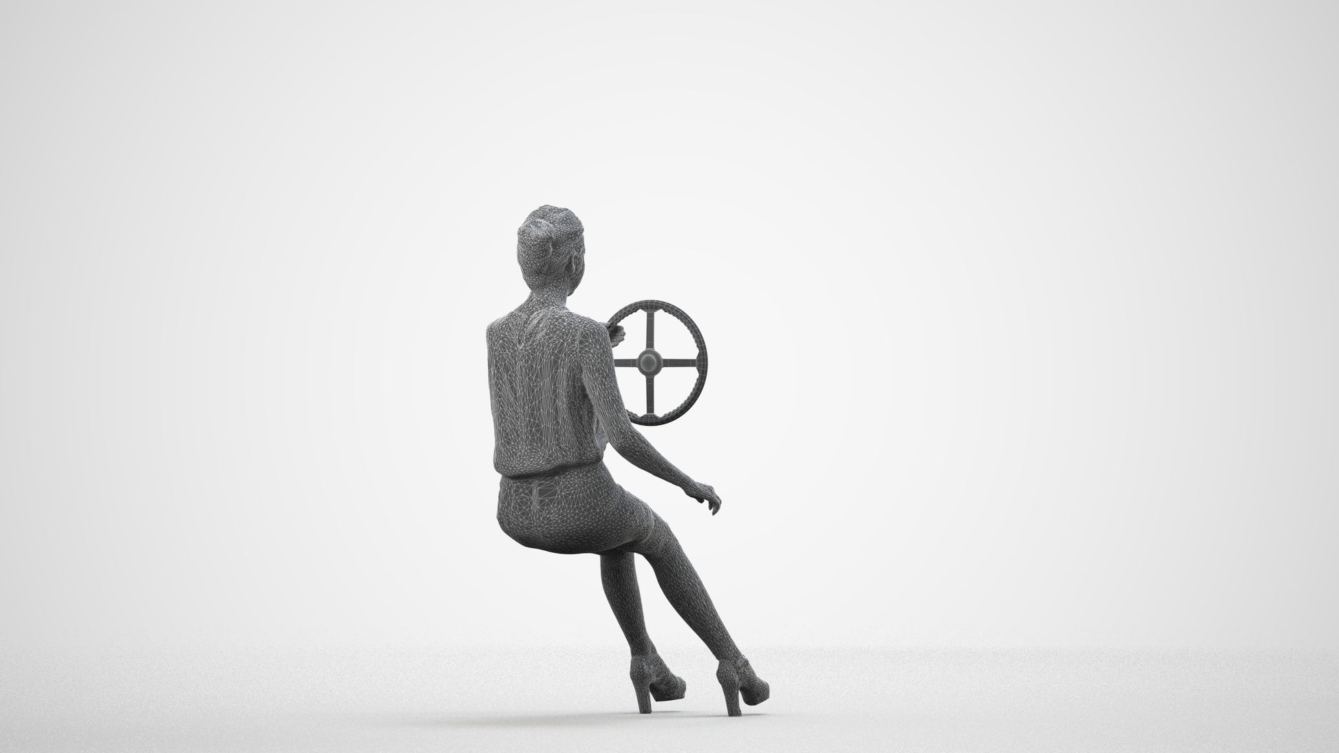 3D people model woman business mix, scanned human for 3ds Max rendering, wireframe side view