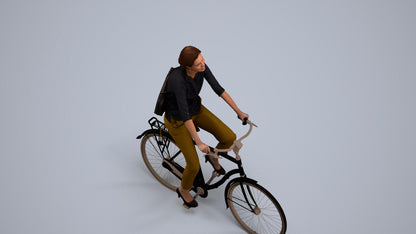 3D scanned woman cycling casual, photorealistic archviz people for Enscape and SketchUp, back view render