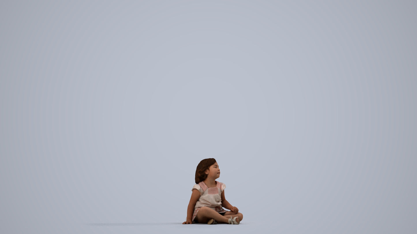 3D human model girl casual kids, photogrammetry scanned person for archviz, side view render