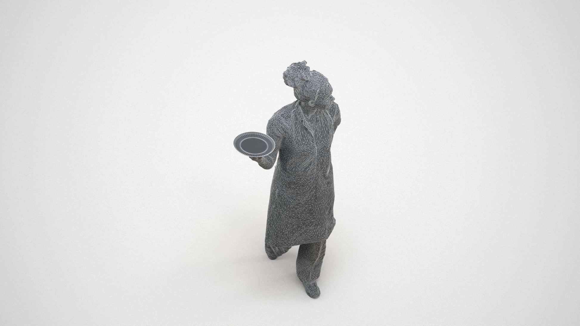 realistic 3D human woman hospitality, archviz people FBX OBJ for Blender, wireframe three-quarter view