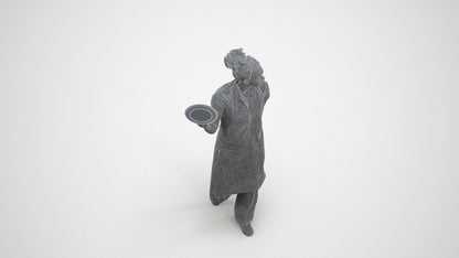realistic 3D human woman hospitality, archviz people FBX OBJ for Blender, wireframe three-quarter view