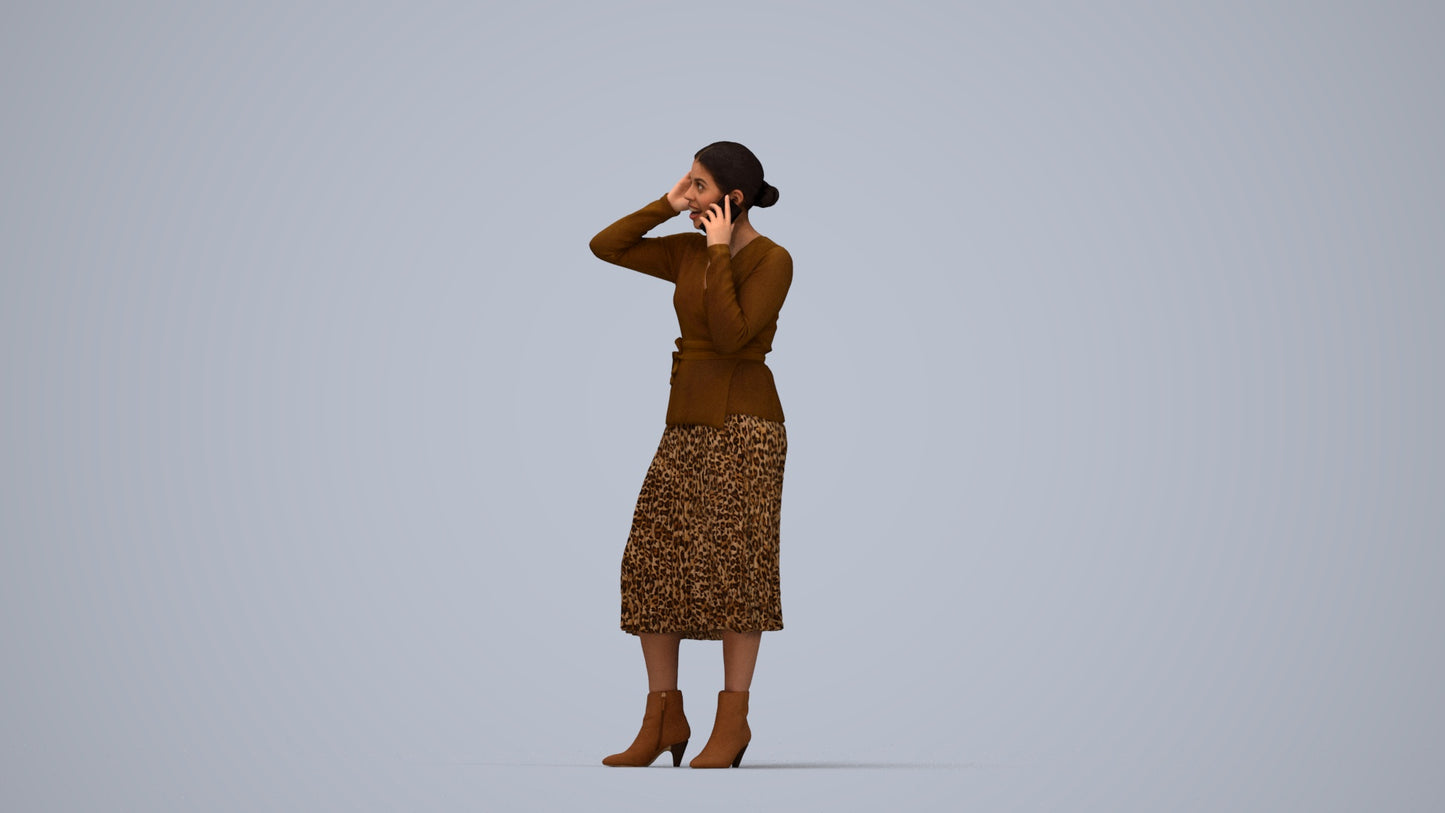 3D people model woman casual standing, scanned human for 3ds Max rendering, top-down view render
