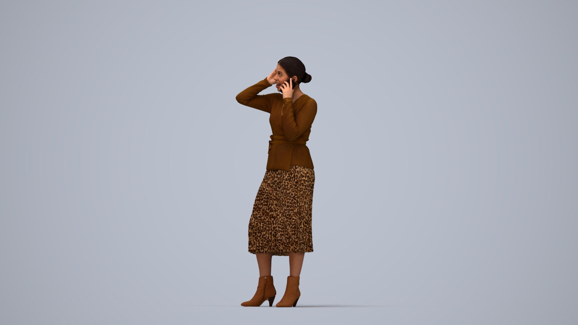 3D people model woman casual standing, scanned human for 3ds Max rendering, top-down view render