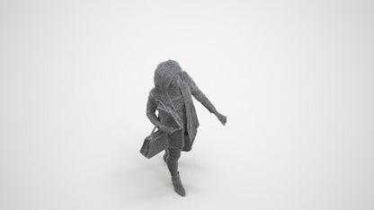 3D human model woman casual shopping, photogrammetry scanned person for archviz, wireframe three-quarter view