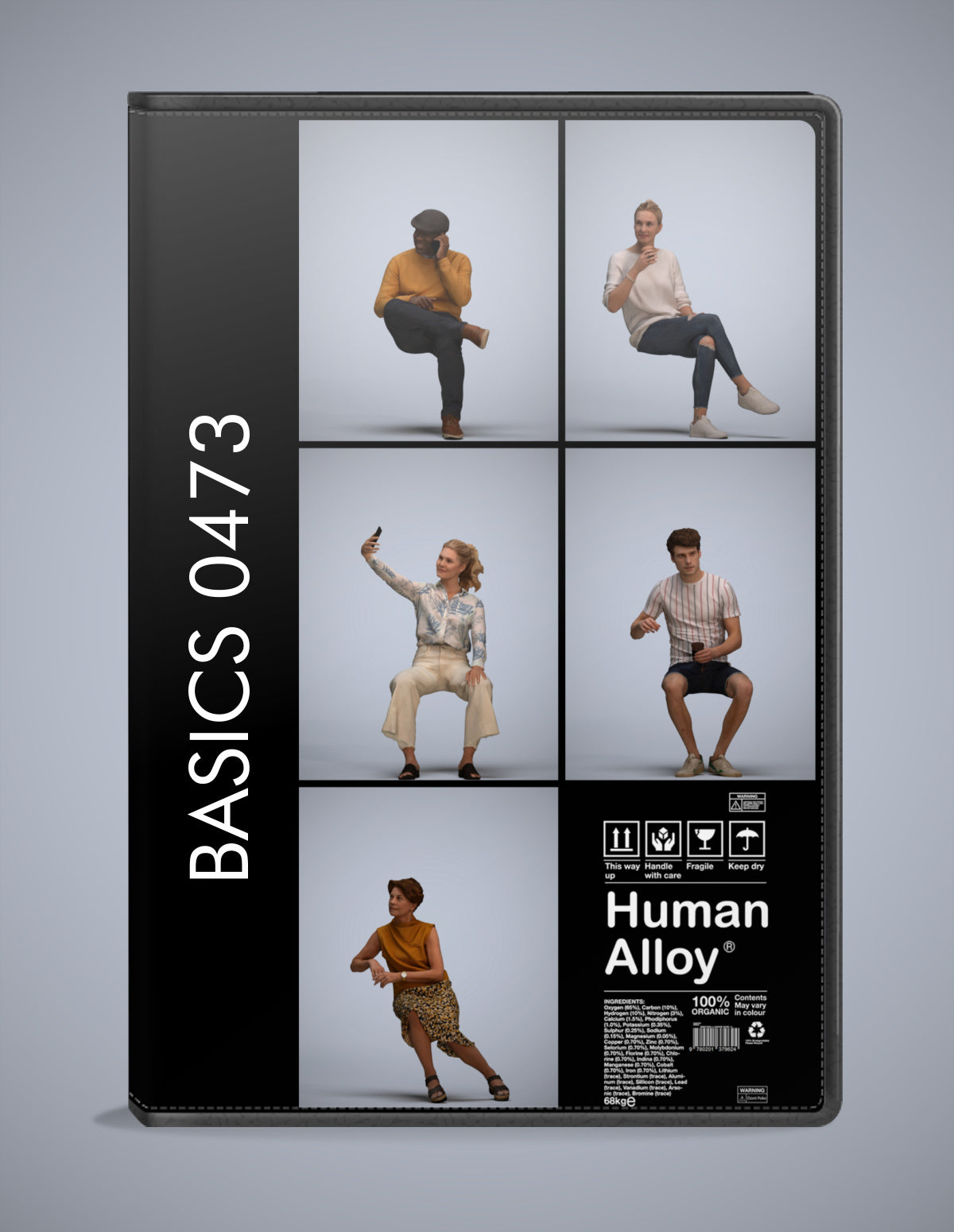 photogrammetry 3D people sitting collection, 5 realistic human models archviz FBX