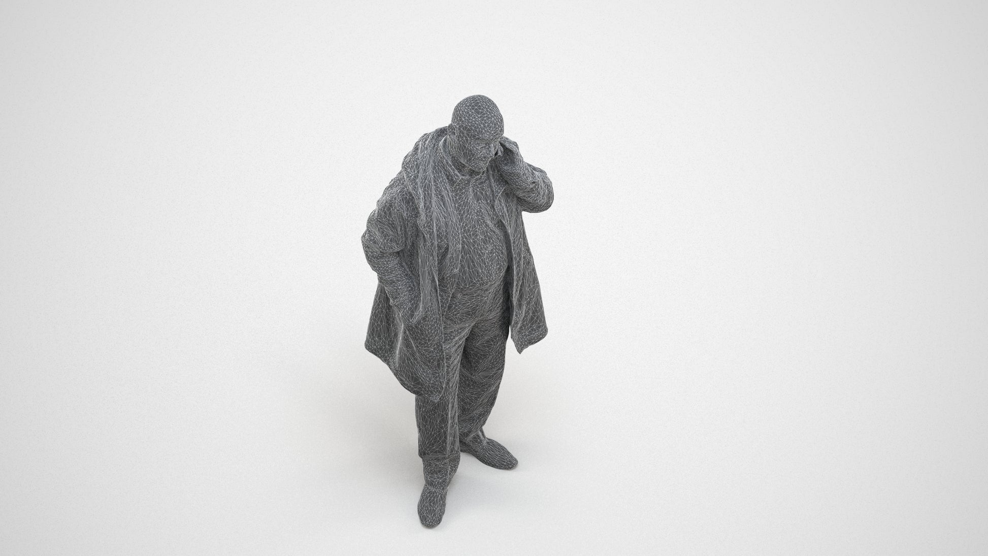 realistic 3D people senior man business standing, render-ready for V-Ray and Corona, FBX OBJ, wireframe three-quarter view