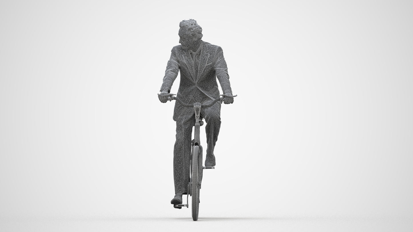 scanned 3D man business cycling, photogrammetry people for Enscape and V-Ray, wireframe back view