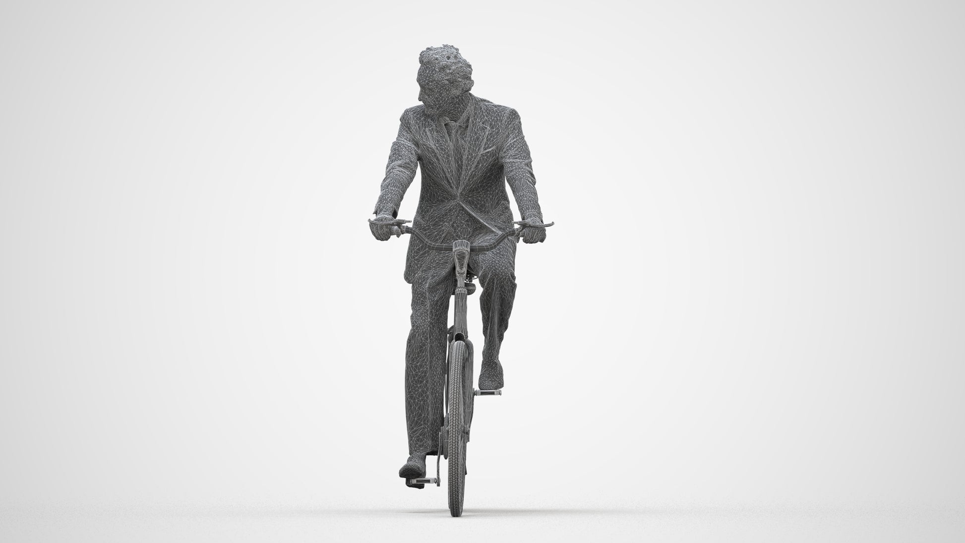 scanned 3D man business cycling, photogrammetry people for Enscape and V-Ray, wireframe back view