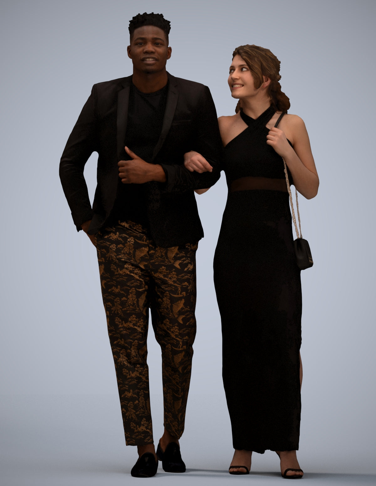 3D human model woman formal couple, photogrammetry scanned person for archviz