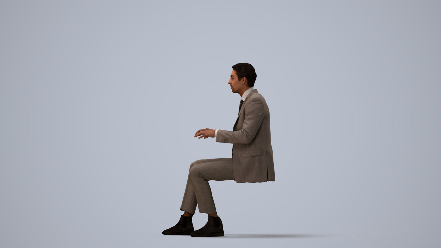 realistic 3D human man business, archviz people FBX OBJ for Blender, three-quarter view render
