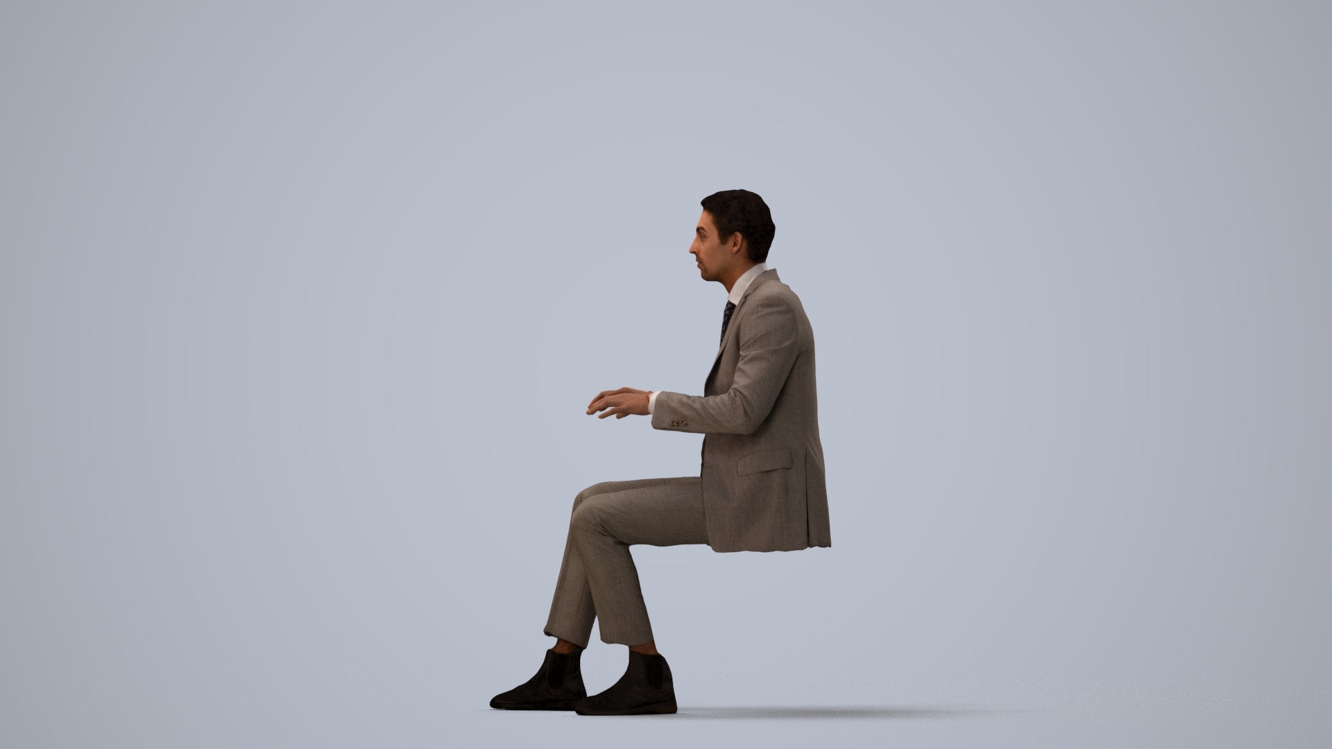 realistic 3D human man business, archviz people FBX OBJ for Blender, three-quarter view render