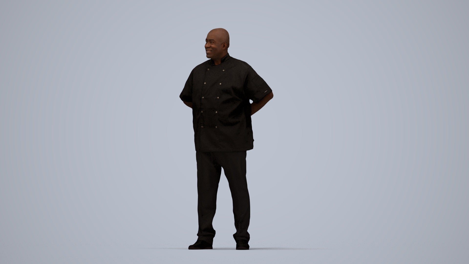 scanned 3D man hospitality, photogrammetry people for Enscape and V-Ray, top-down view render