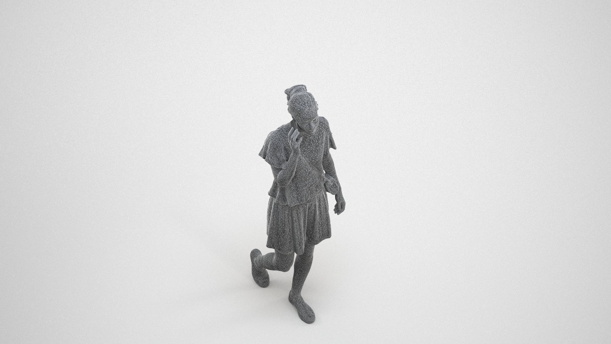 3D people model woman casual walking, scanned human for 3ds Max rendering, wireframe three-quarter view