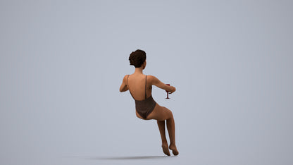3D human model woman pool, photogrammetry scanned person for archviz, side view render