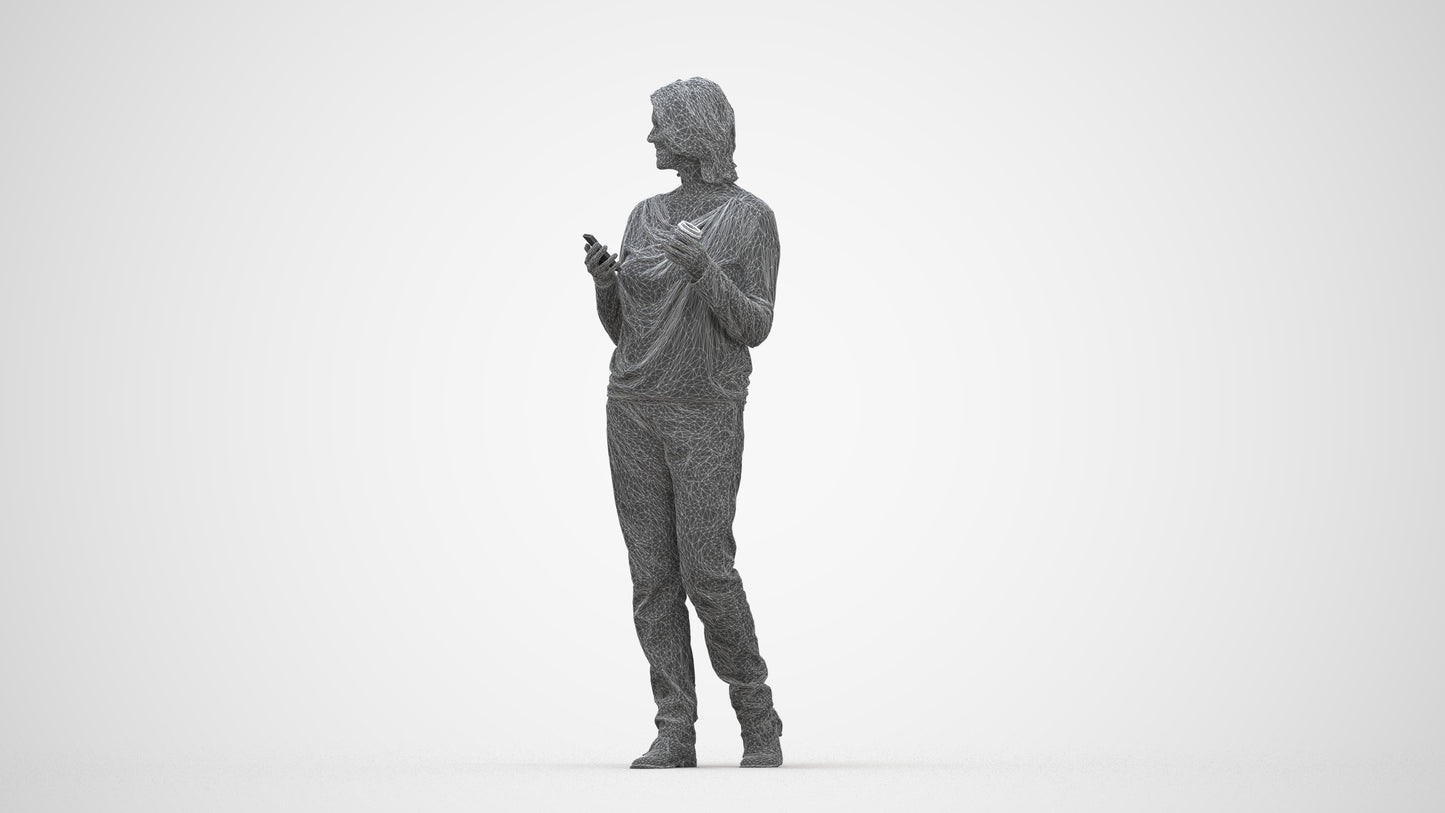 realistic 3D people woman casual walking, render-ready for V-Ray and Corona, FBX OBJ, wireframe back view