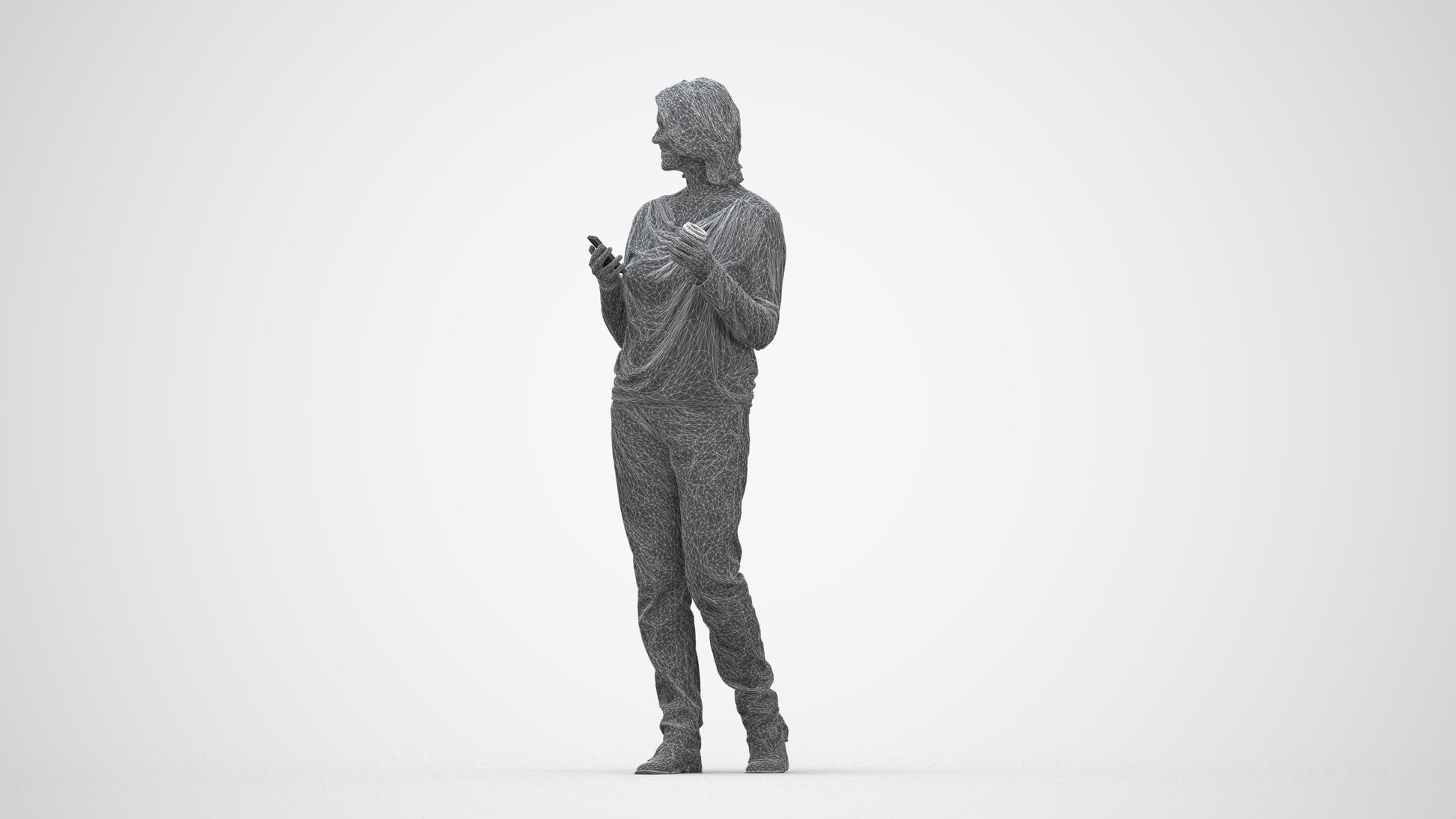 realistic 3D people woman casual walking, render-ready for V-Ray and Corona, FBX OBJ, wireframe back view
