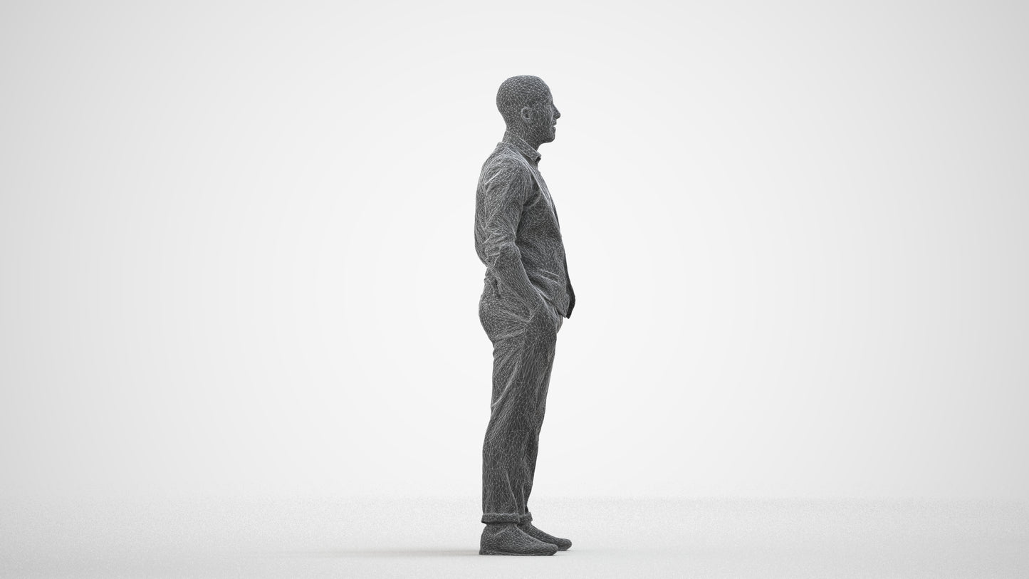 realistic 3D people man business, render-ready for V-Ray and Corona, FBX OBJ, wireframe side view