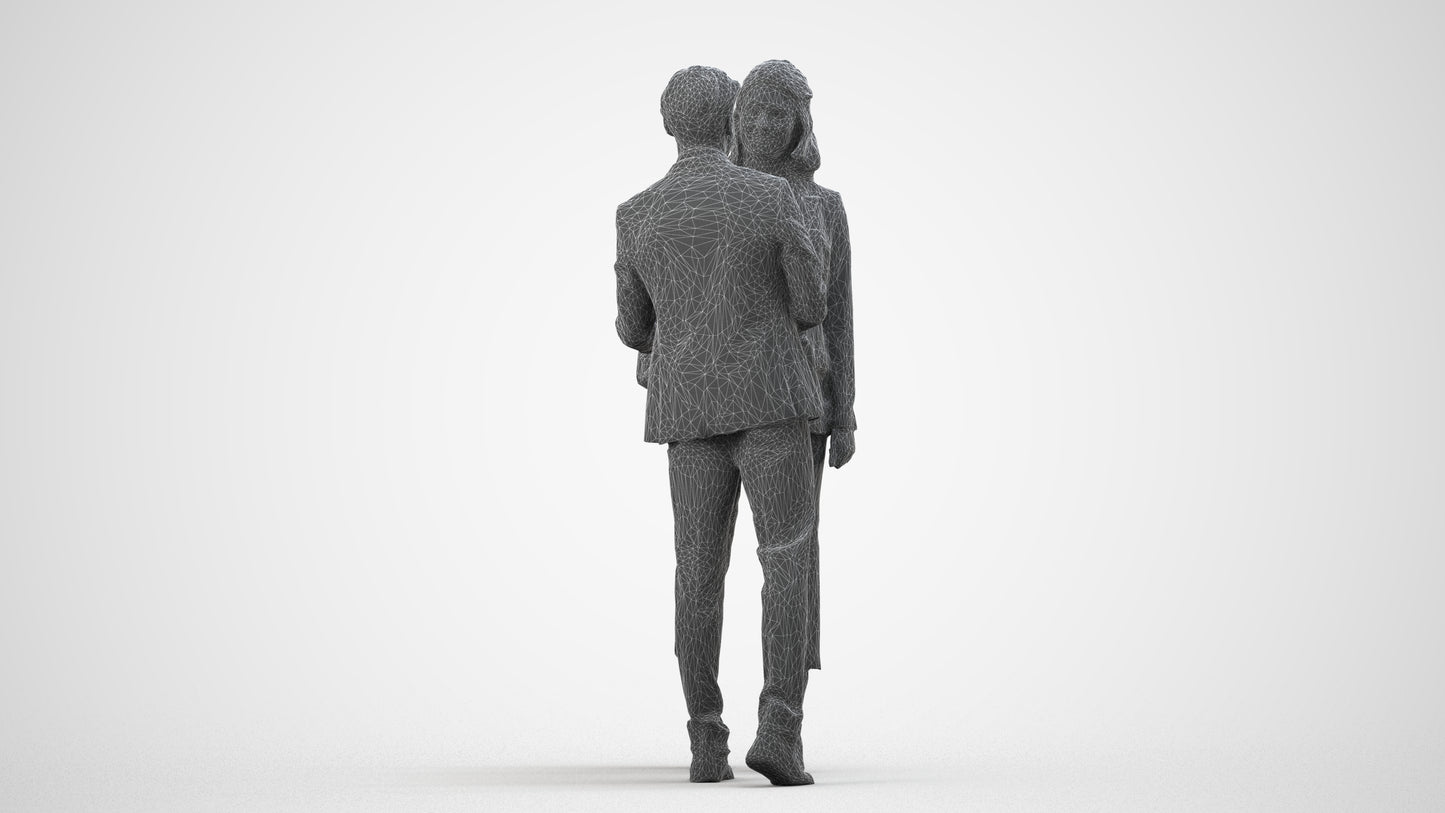3D human model woman business, photogrammetry scanned person for archviz, wireframe side view